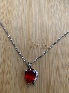 New Sterling Silver Ruby Red Crystal Pendant Necklace